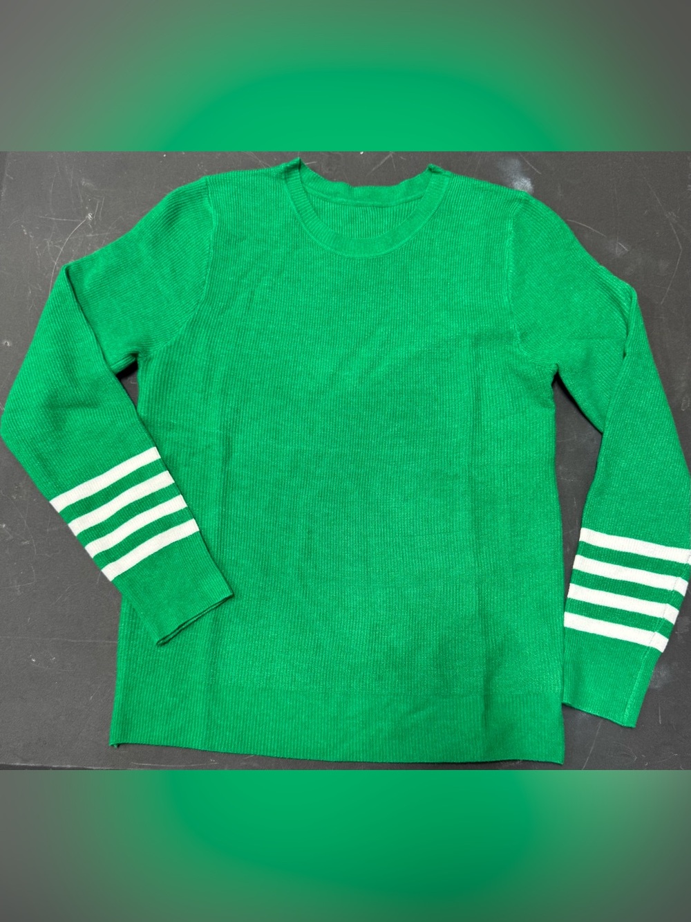 Rosa Clothing Daily Drop Shoulder Striped Sleeve Sweater Green Small New
